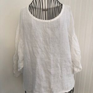 Italian Made Classic White Minimalist Linen Top-Small Oversized
